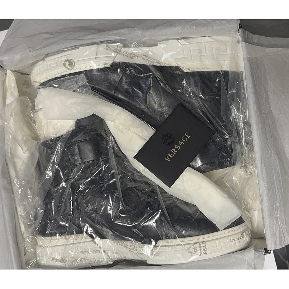 Versace Medusa High Top Sneakers Black Leather Strap Men's IT‎ 40 US 8 New